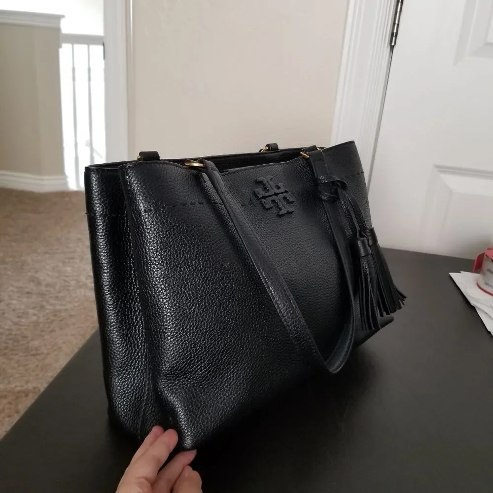 Tory Burch Black Leather Tote with Tassel